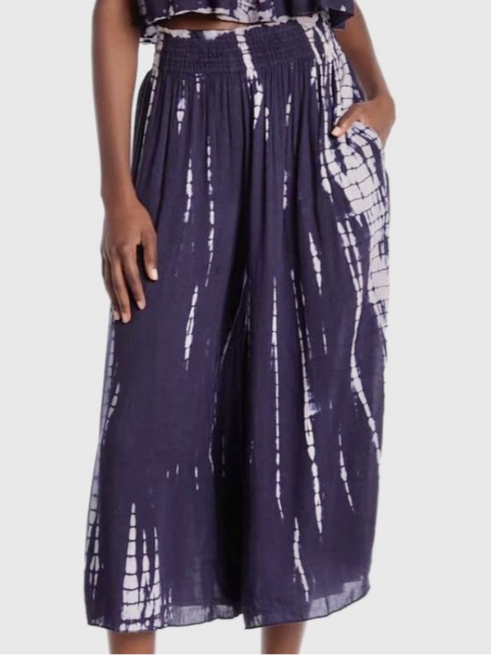 Boho Me Navy Tie Dye Wide Leg Culotte Pants Size M Boho Resort Beach - Picture 4 of 10
